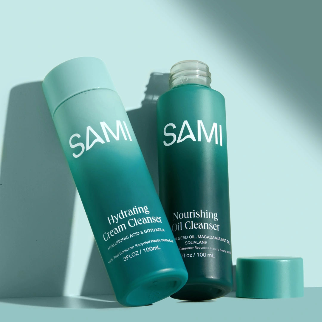 No rinse hydrating cream cleanser and nourishing oil cleanser bundle from Sami.