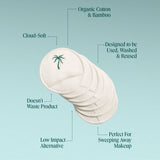 Cloud-soft reusable cotton and bamboo facial rounds with palm tree embroidery
